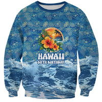 Personalized Hawaii 60th Birthday Sea Turtle Sweatshirt Tropical Ocean Wave Floral Surfboard TS04 Unisex Blue Yellow - Polynesian Pride
