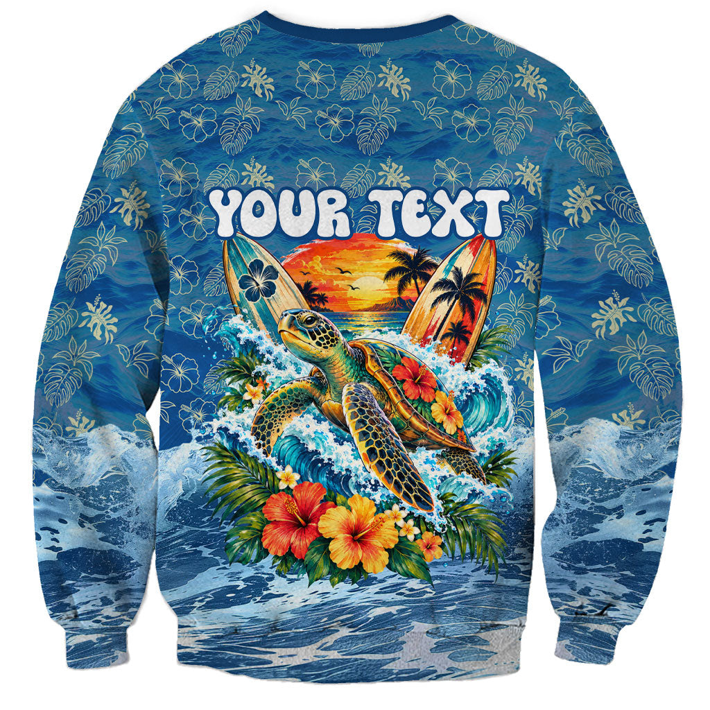 Personalized Hawaii 60th Birthday Sea Turtle Sweatshirt Tropical Ocean Wave Floral Surfboard TS04 - Polynesian Pride