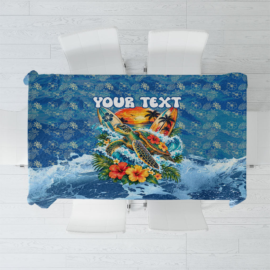 Personalized Hawaii 60th Birthday Sea Turtle Tablecloth Tropical Ocean Wave Floral Surfboard TS04 Blue Yellow - Polynesian Pride