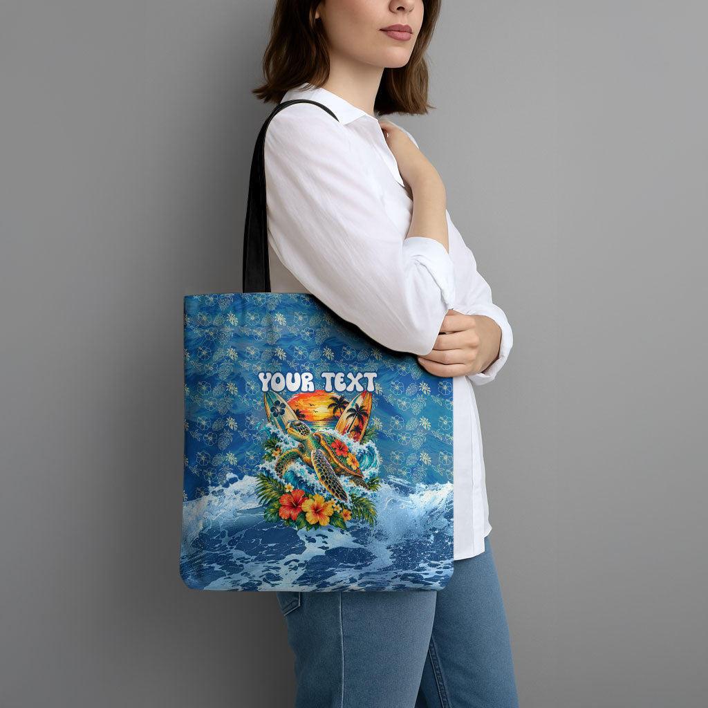 Personalized Hawaii 60th Birthday Sea Turtle Tote Bag Tropical Ocean Wave Floral Surfboard