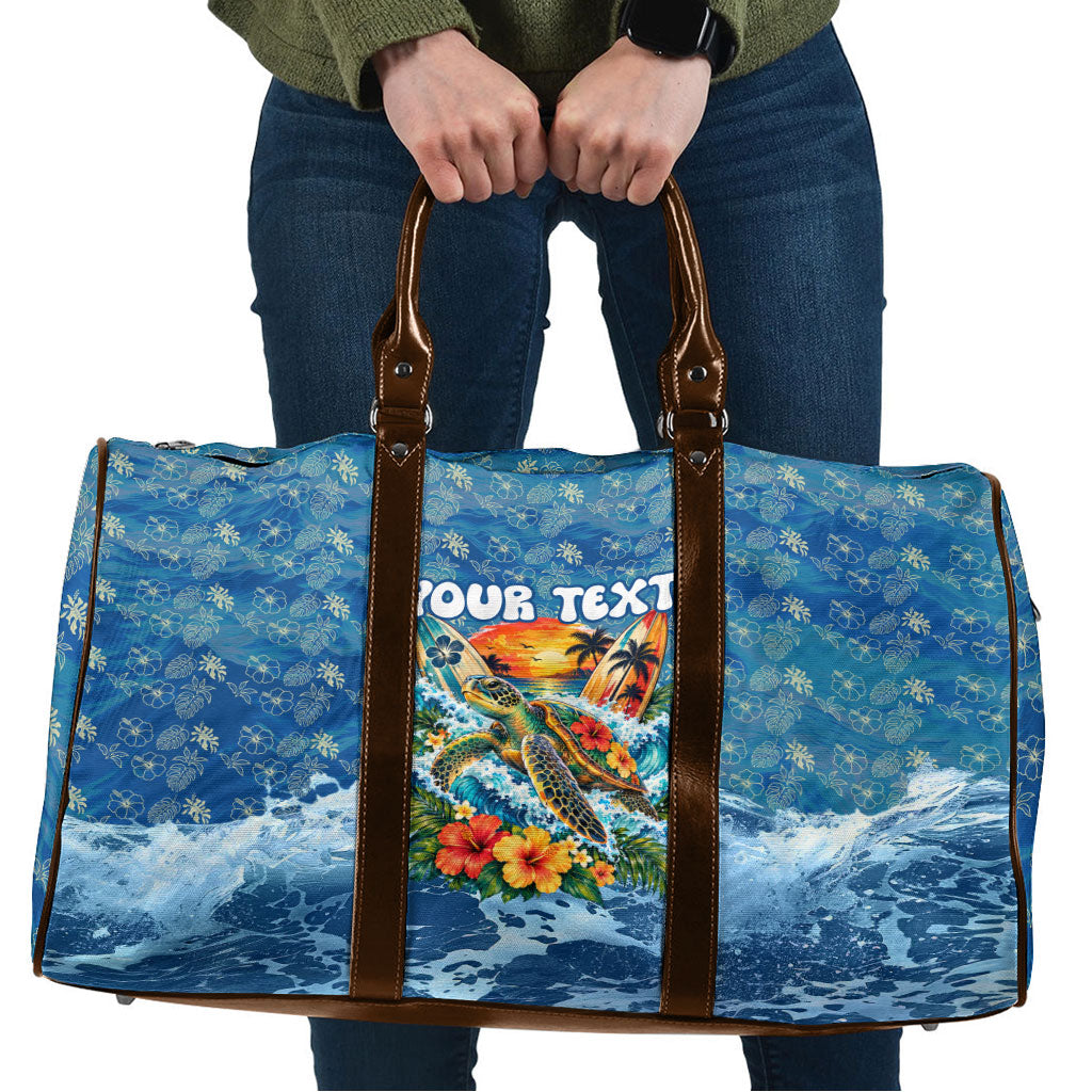 Personalized Hawaii 60th Birthday Sea Turtle Travel Bag Tropical Ocean Wave Floral Surfboard TS04 Blue Yellow - Polynesian Pride