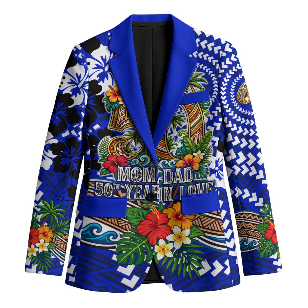 50th Anniversary Wedding Polynesian Blazer Mom And Dad Floral Tribal Jubilee Tropical TS04 Unisex Blue - Polynesian Pride