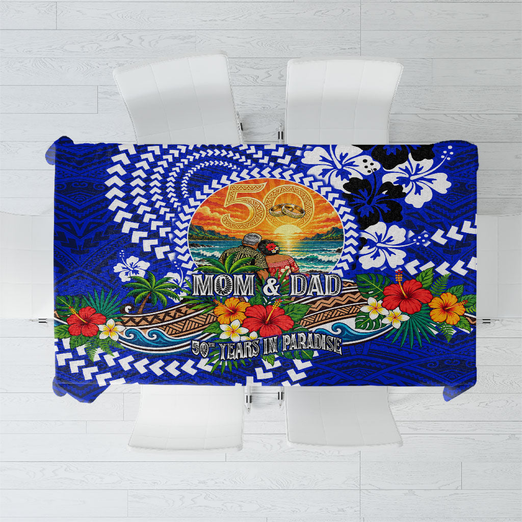 50th Anniversary Wedding Polynesian Tablecloth Mom And Dad Floral Tribal Jubilee Tropical TS04 Blue - Polynesian Pride