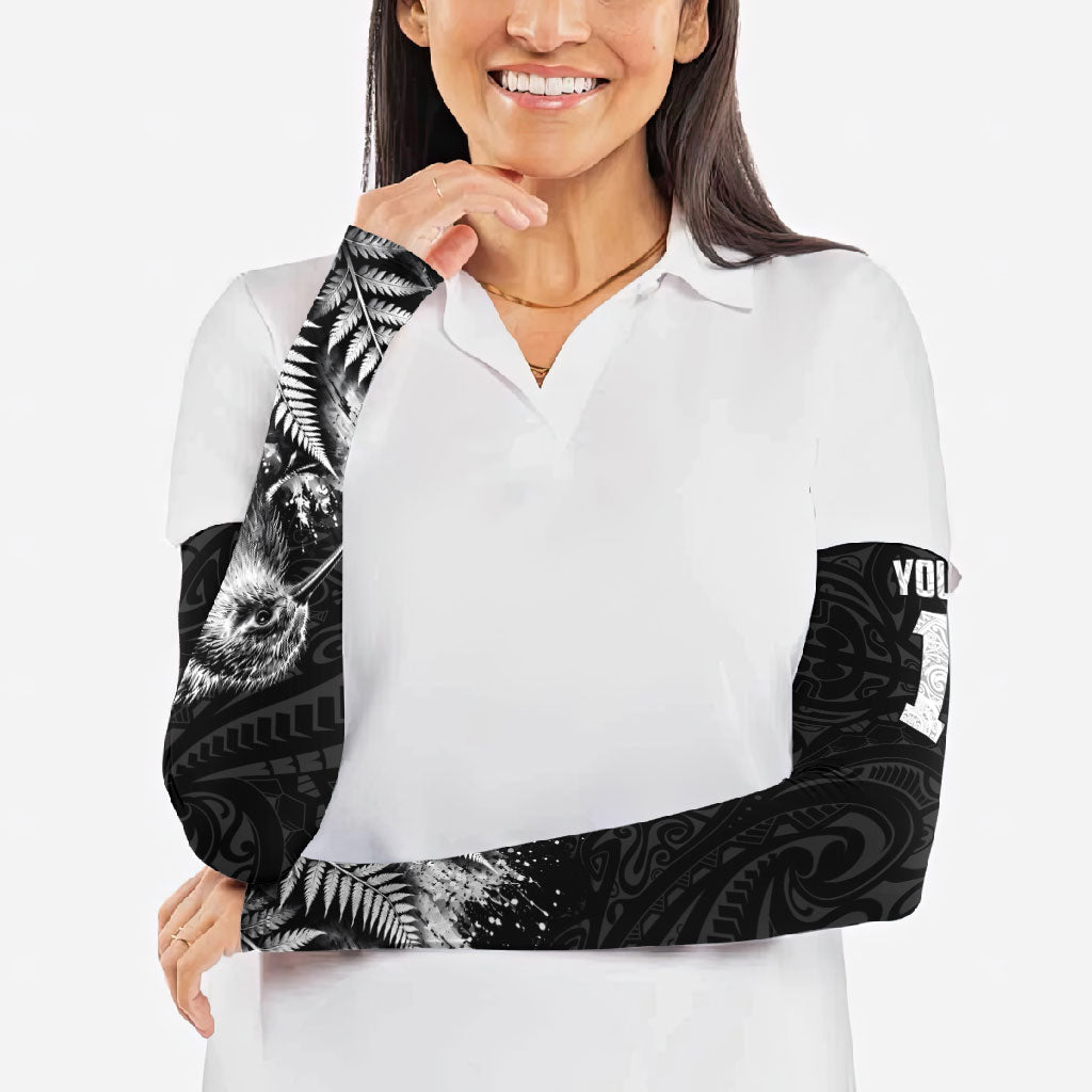 Personalized New Zealand Kiwi Bird Arm Sleeves Grunge Maori Tribal Pattern Silver Fern