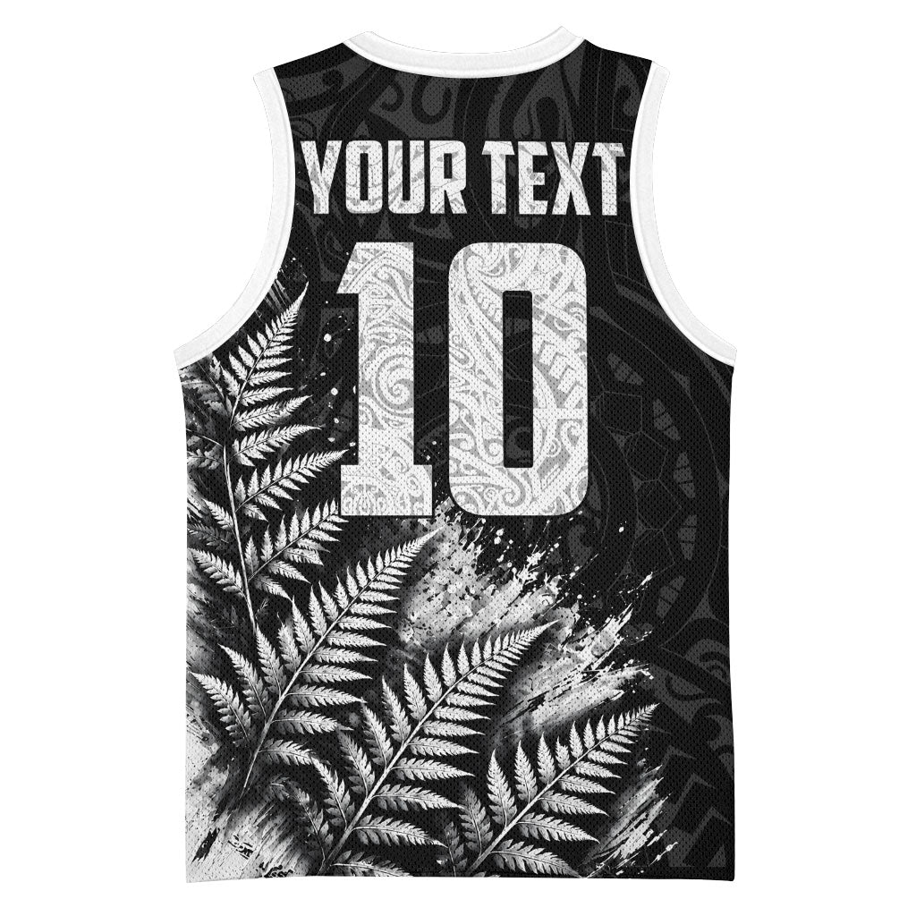 Personalized New Zealand Kiwi Bird Basketball Jersey Grunge Maori Tribal Pattern Silver Fern