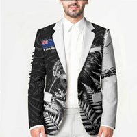 Personalized New Zealand Kiwi Bird Blazer Grunge Maori Tribal Pattern Silver Fern