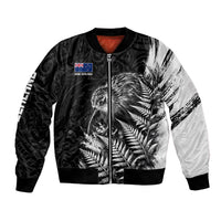 Personalized New Zealand Kiwi Bird Bomber Jacket Grunge Maori Tribal Pattern Silver Fern