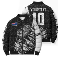 Personalized New Zealand Kiwi Bird Bomber Puffer Jacket Grunge Maori Tribal Pattern Silver Fern