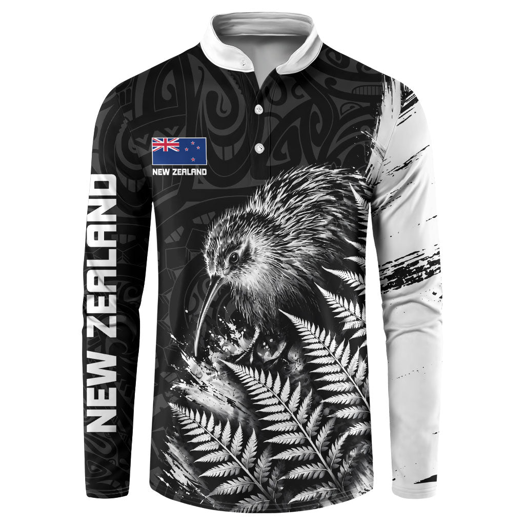Personalized New Zealand Kiwi Bird Button Sweatshirt Grunge Maori Tribal Pattern Silver Fern