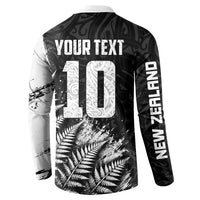 Personalized New Zealand Kiwi Bird Button Sweatshirt Grunge Maori Tribal Pattern Silver Fern