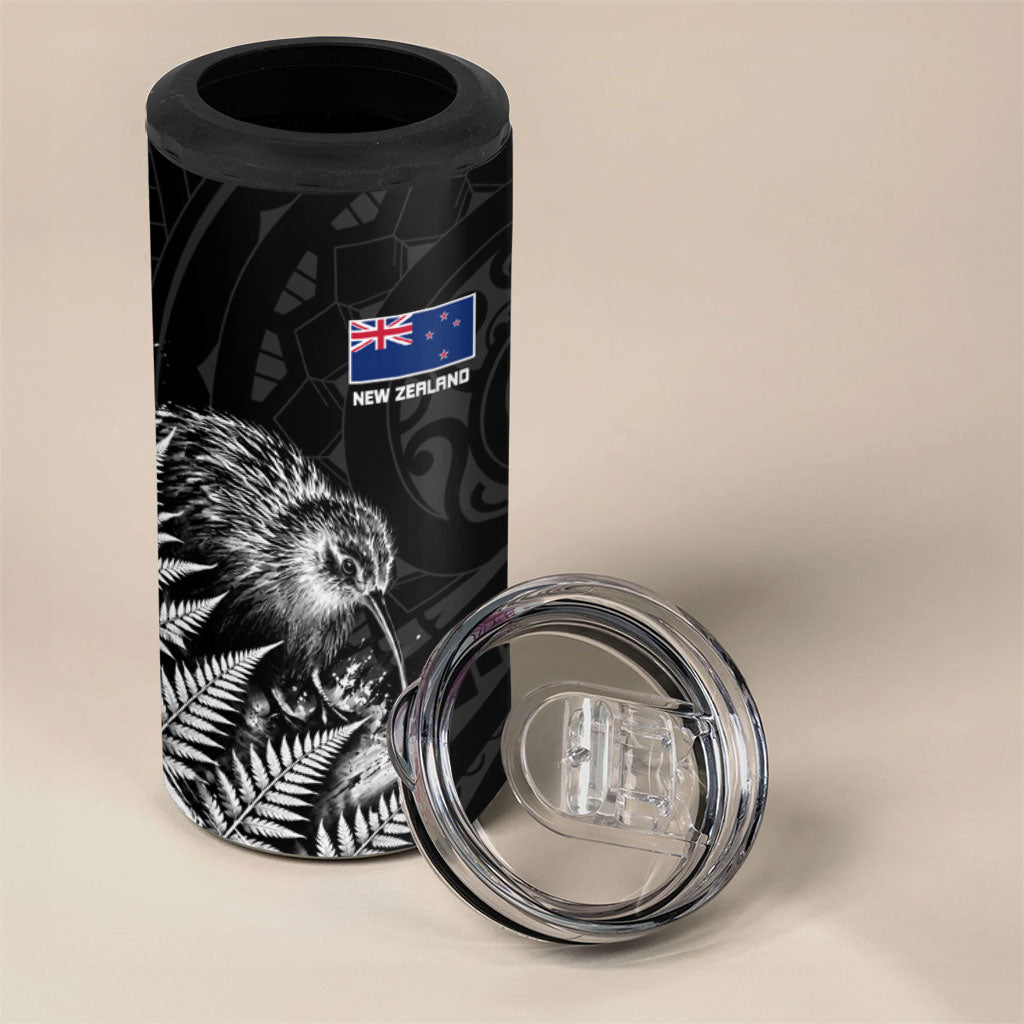 Personalized New Zealand Kiwi Bird 4 in 1 Can Cooler Tumbler Grunge Maori Tribal Pattern Silver Fern