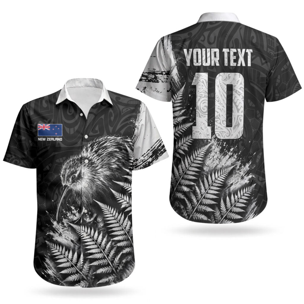 Personalized New Zealand Kiwi Bird Couples Matching Mermaid Dress and Hawaiian Shirt Grunge Maori Tribal Pattern Silver Fern