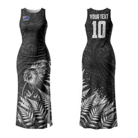 Personalized New Zealand Kiwi Bird Couples Matching Tank Maxi Dress and Hawaiian Shirt Grunge Maori Tribal Pattern Silver Fern