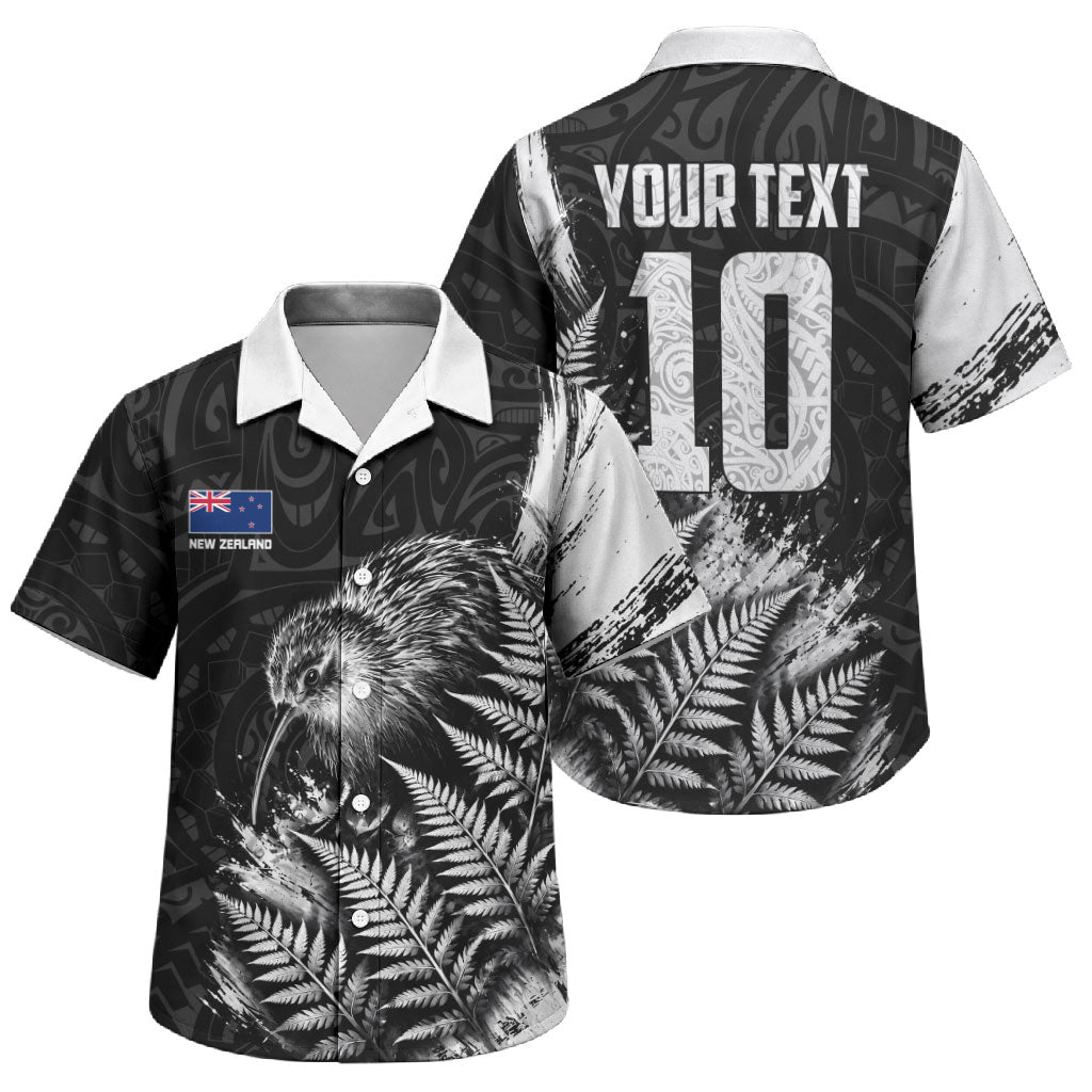 Personalized New Zealand Kiwi Bird Family Matching Off The Shoulder Long Sleeve Dress and Hawaiian Shirt Grunge Maori Tribal Pattern Silver Fern
