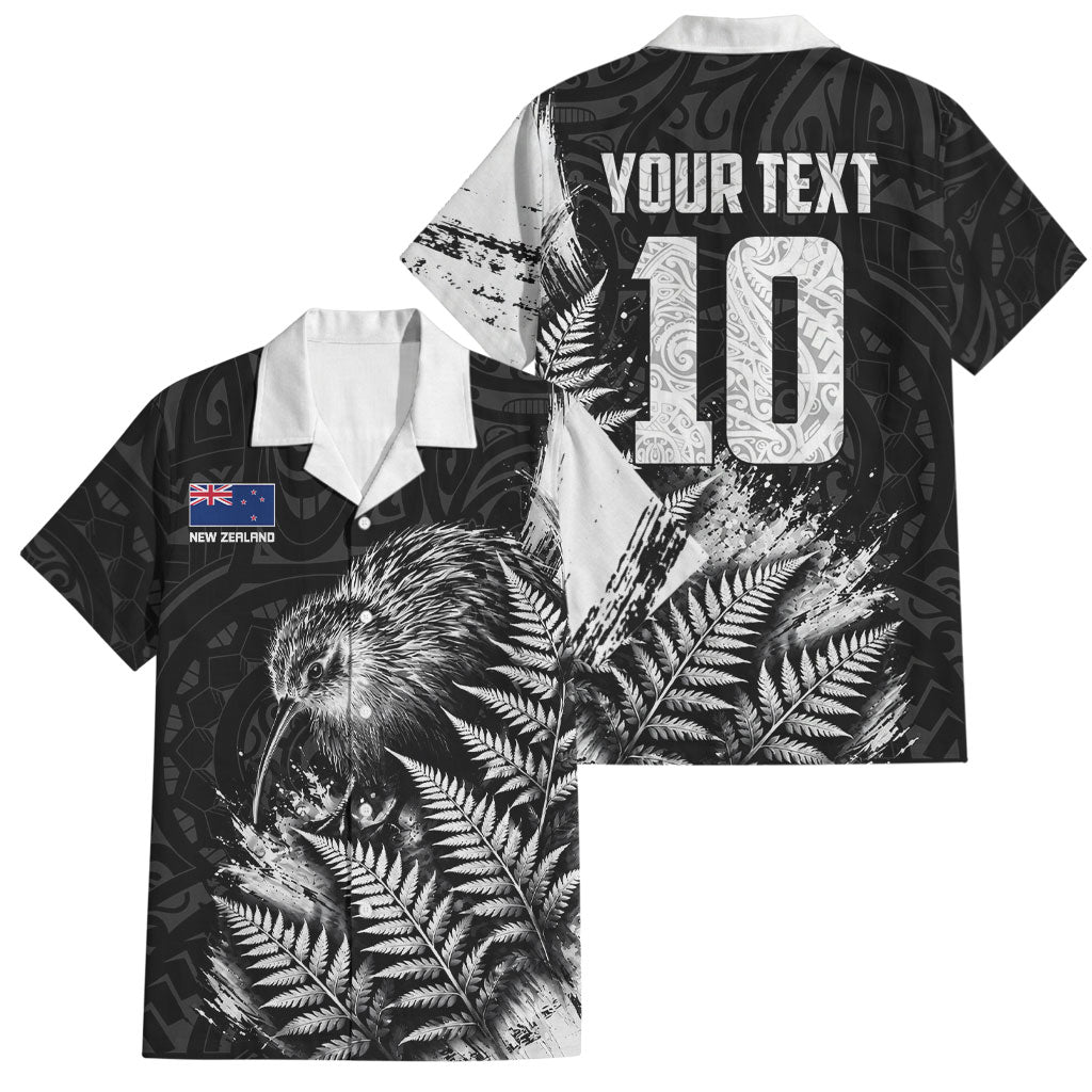 Personalized New Zealand Kiwi Bird Family Matching Off Shoulder Maxi Dress and Hawaiian Shirt Grunge Maori Tribal Pattern Silver Fern