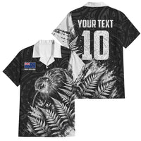 Personalized New Zealand Kiwi Bird Family Matching Off Shoulder Short Dress and Hawaiian Shirt Grunge Maori Tribal Pattern Silver Fern
