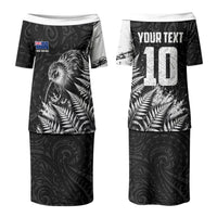 Personalized New Zealand Kiwi Bird Family Matching Puletasi and Hawaiian Shirt Grunge Maori Tribal Pattern Silver Fern