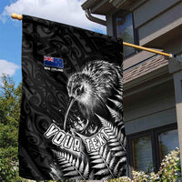 Personalized New Zealand Kiwi Bird Garden Flag Grunge Maori Tribal Pattern Silver Fern