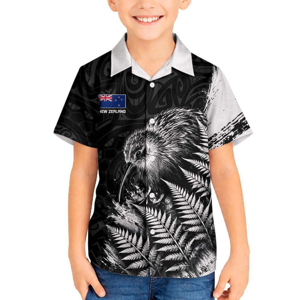Personalized New Zealand Kiwi Bird Hawaiian Shirt Grunge Maori Tribal Pattern Silver Fern
