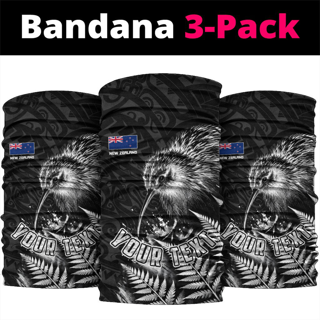 Personalized New Zealand Kiwi Bird Neck Gaiter Grunge Maori Tribal Pattern Silver Fern