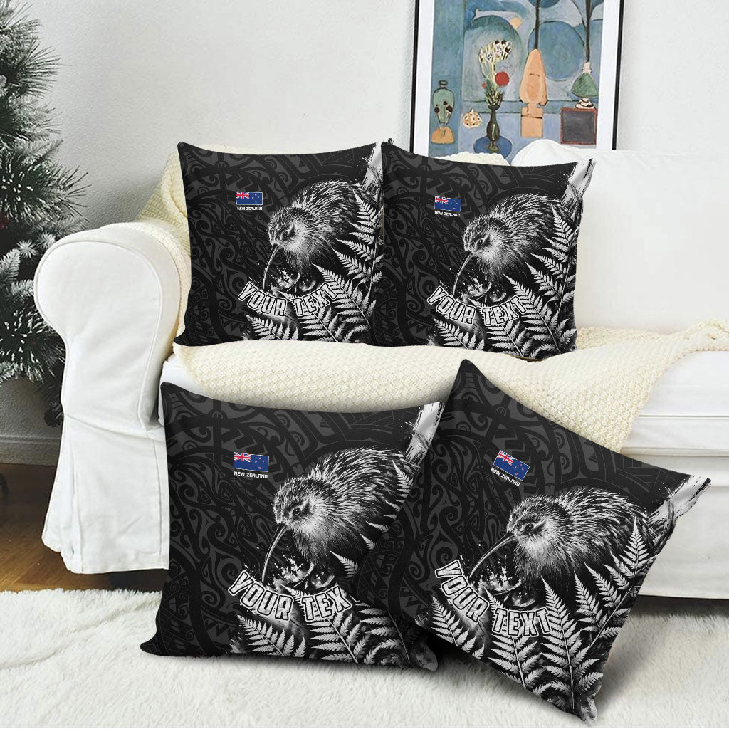 Personalized New Zealand Kiwi Bird Pillow Cover Grunge Maori Tribal Pattern Silver Fern