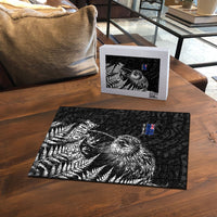 Personalized New Zealand Kiwi Bird Puzzle Grunge Maori Tribal Pattern Silver Fern