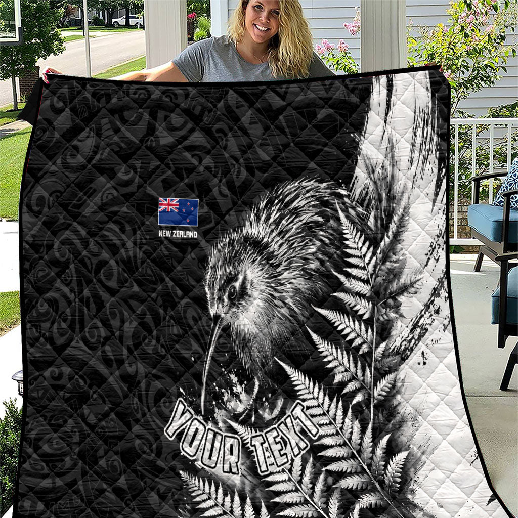 Personalized New Zealand Kiwi Bird Quilt Grunge Maori Tribal Pattern Silver Fern