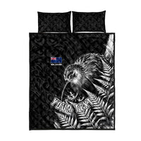 Personalized New Zealand Kiwi Bird Quilt Bed Set Grunge Maori Tribal Pattern Silver Fern