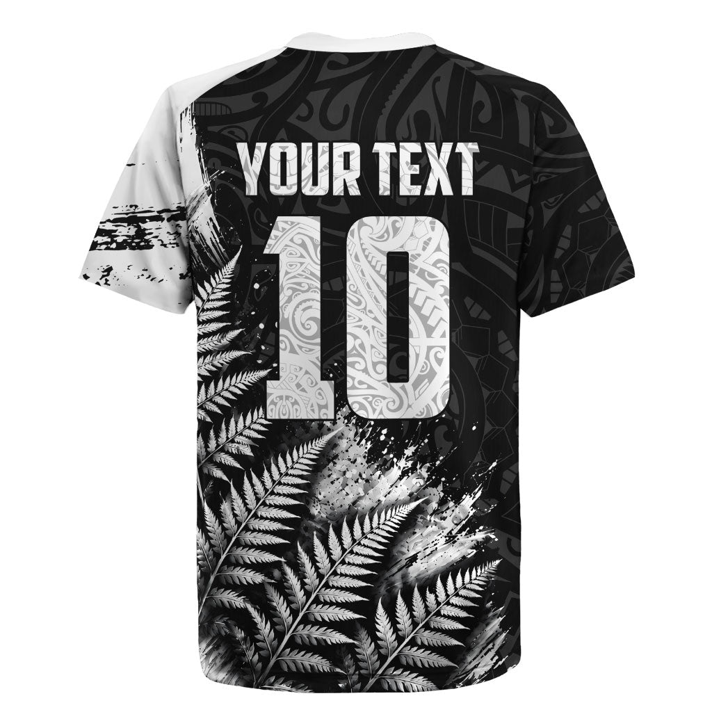 Personalized New Zealand Kiwi Bird Rugby Jersey Grunge Maori Tribal Pattern Silver Fern