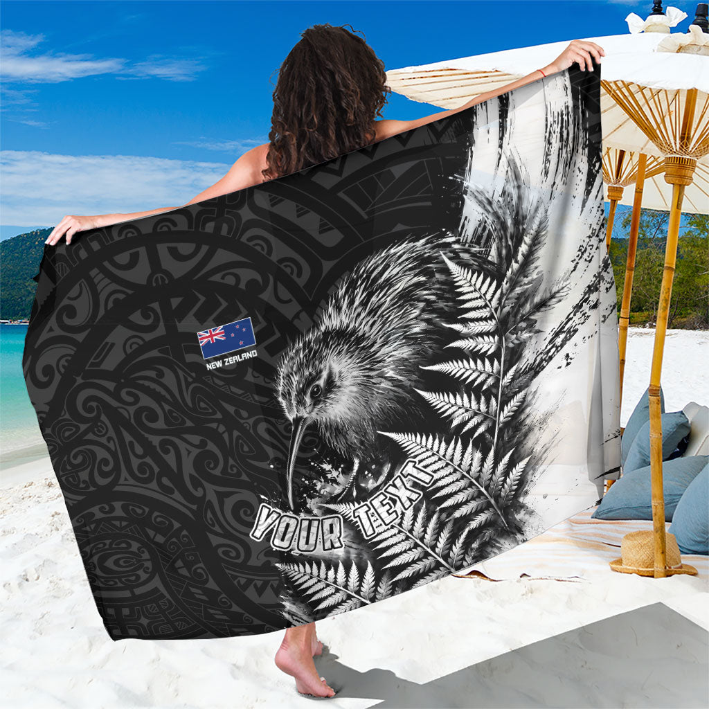 Personalized New Zealand Kiwi Bird Sarong Grunge Maori Tribal Pattern Silver Fern