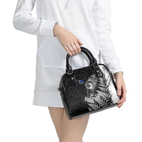 Personalized New Zealand Kiwi Bird Shoulder Handbag Grunge Maori Tribal Pattern Silver Fern