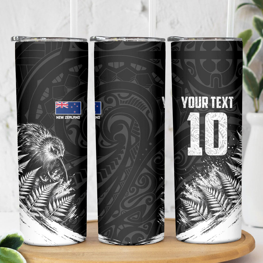 Personalized New Zealand Kiwi Bird Skinny Tumbler Grunge Maori Tribal Pattern Silver Fern