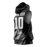 Personalized New Zealand Kiwi Bird Sleeveless Hoodie Grunge Maori Tribal Pattern Silver Fern