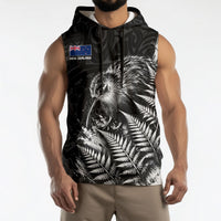 Personalized New Zealand Kiwi Bird Sleeveless Hoodie Grunge Maori Tribal Pattern Silver Fern