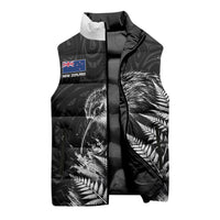 Personalized New Zealand Kiwi Bird Sleeveless Puffer Jacket Grunge Maori Tribal Pattern Silver Fern