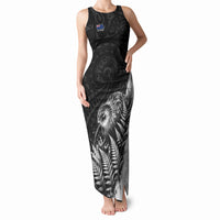 Personalized New Zealand Kiwi Bird Tank Maxi Dress Grunge Maori Tribal Pattern Silver Fern