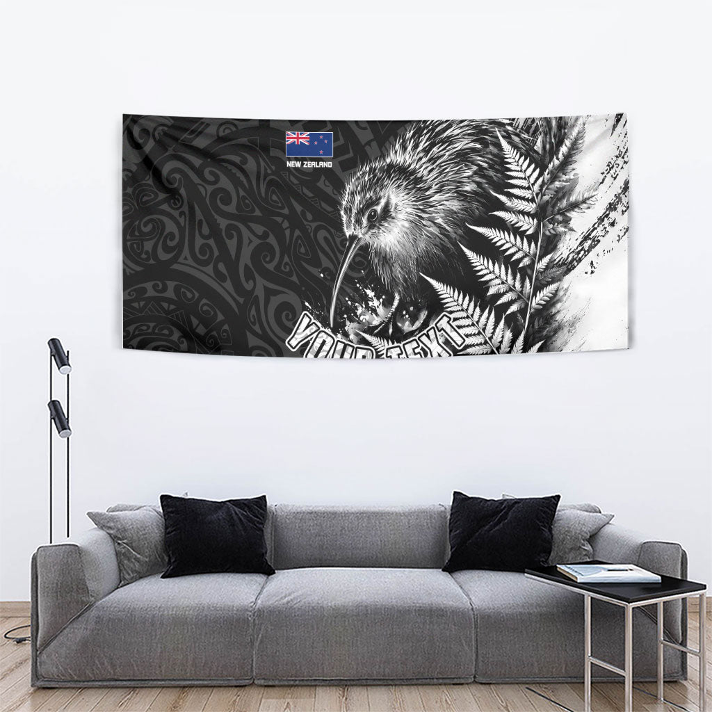 Personalized New Zealand Kiwi Bird Tapestry Grunge Maori Tribal Pattern Silver Fern