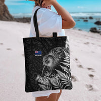 Personalized New Zealand Kiwi Bird Tote Bag Grunge Maori Tribal Pattern Silver Fern