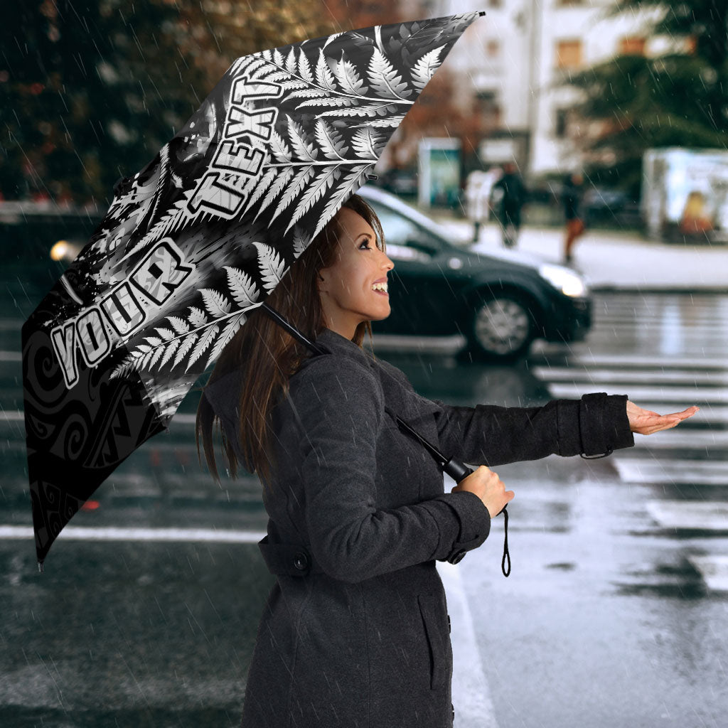 Personalized New Zealand Kiwi Bird Umbrella Grunge Maori Tribal Pattern Silver Fern