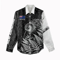 Personalized New Zealand Kiwi Bird Women Casual Shirt Grunge Maori Tribal Pattern Silver Fern