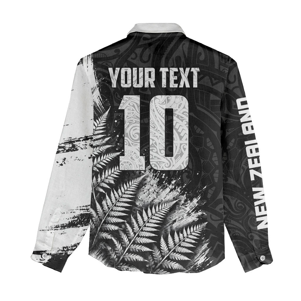 Personalized New Zealand Kiwi Bird Women Casual Shirt Grunge Maori Tribal Pattern Silver Fern