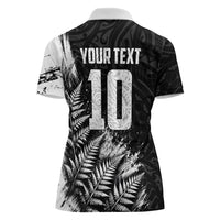 Personalized New Zealand Kiwi Bird Women Polo Shirt Grunge Maori Tribal Pattern Silver Fern