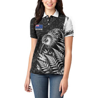 Personalized New Zealand Kiwi Bird Women Polo Shirt Grunge Maori Tribal Pattern Silver Fern