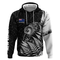 Personalized New Zealand Kiwi Bird Zip Hoodie Grunge Maori Tribal Pattern Silver Fern