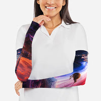 New Zealand Aotearoa Kiwi UFO Arm Sleeves Sci-Fi Galaxy Sunset Sky Tower And Mountain