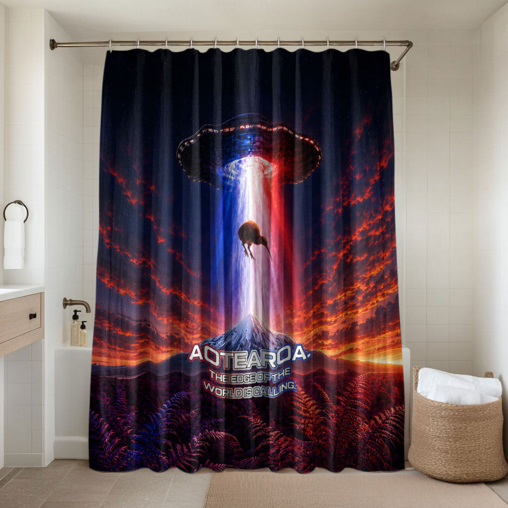 New Zealand Aotearoa Kiwi UFO Bathroom Set Sci-Fi Galaxy Sunset Sky Tower And Mountain
