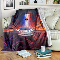 New Zealand Aotearoa Kiwi UFO Blanket Sci-Fi Galaxy Sunset Sky Tower And Mountain