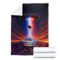 New Zealand Aotearoa Kiwi UFO Blanket Sci-Fi Galaxy Sunset Sky Tower And Mountain