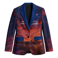 New Zealand Aotearoa Kiwi UFO Blazer Sci-Fi Galaxy Sunset Sky Tower And Mountain