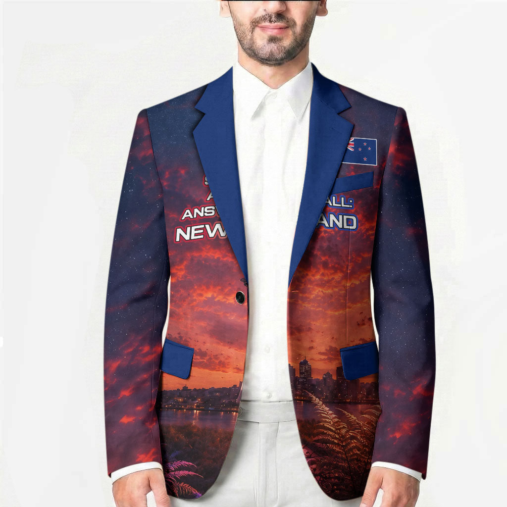 New Zealand Aotearoa Kiwi UFO Blazer Sci-Fi Galaxy Sunset Sky Tower And Mountain